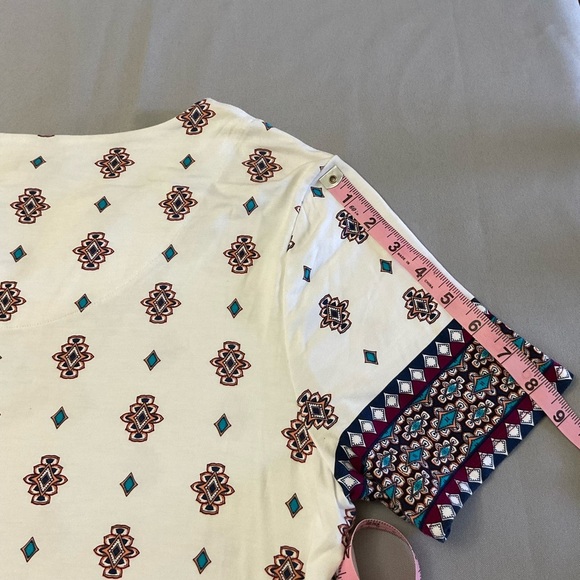 Chico's Paisley Tunic Notched Neck Short Sleeve Blouse White Sz 12 (Chico’s 2) - Picture 6 of 8